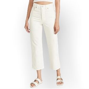 NWT, LEVI's Ribcage Straight Ankle Premium Jeans Cream Ecru Rainbow Detail
